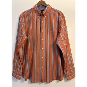 CHAPS EST. 1978 Mens Orange Blue Striped Button Up Dress Shirt XL Preppy